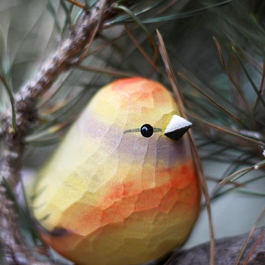 Handmade Leptopoecile Sophiae wooden sculpture, detailed decorative collectible for nature lovers.