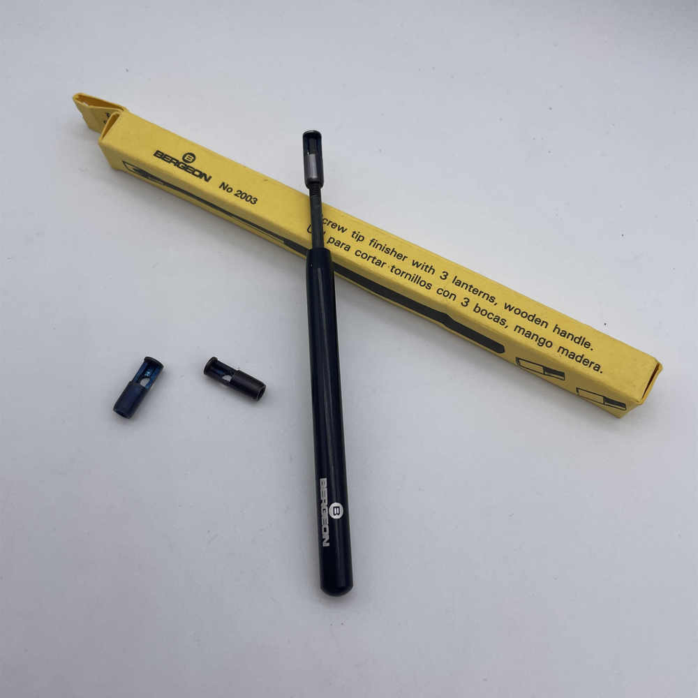 Bergeon 2003 Swiss Made screw tip finisher with three lanterns for precise watch repair tasks