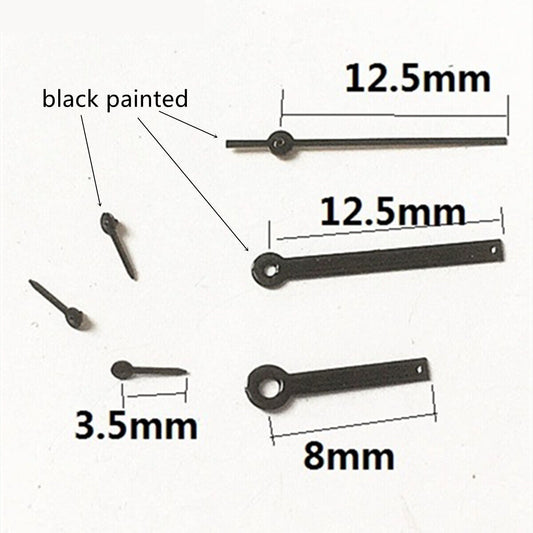 Black painted 12.5x12.5x8mm watch hand without lume for Epson VD53 VD54 VD57 movements by No Lume.