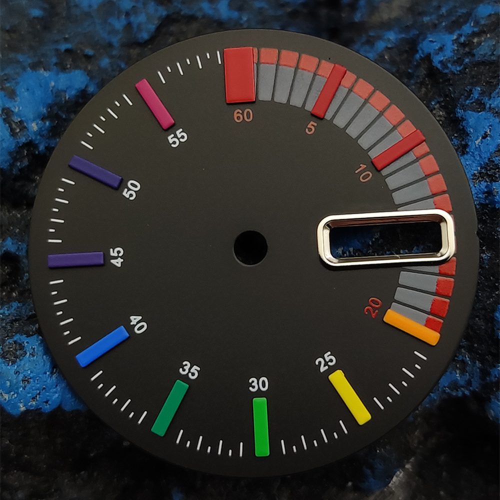 No Lume metal black watch dial compatible with NH36 4R36 movement, precise replacement part.