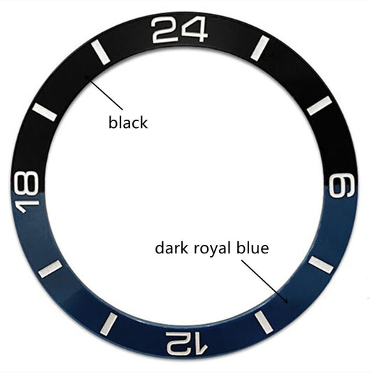 Dark blue and black half-scale ceramic bezel by SUB007, polished finish for 38mm watch fit, stylish accessory.