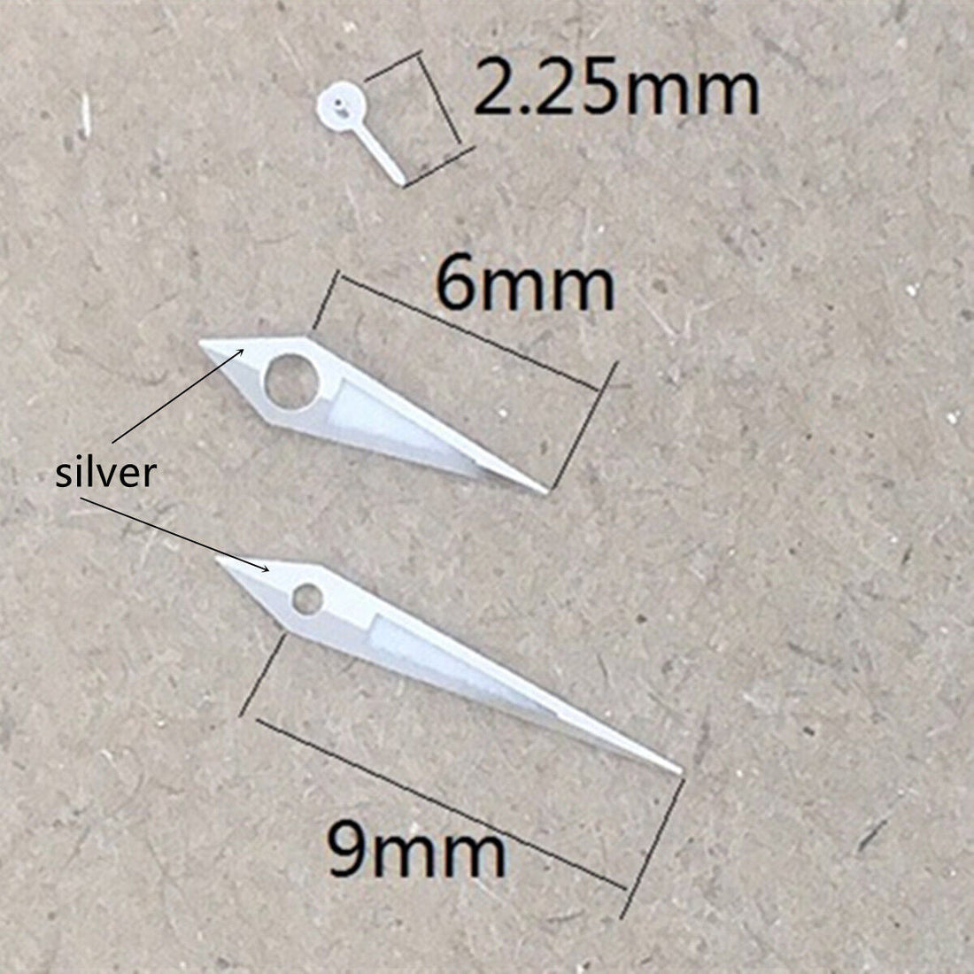 9mm green luminous watch hands with silver trim, designed for Miyota 1L45 quartz movement.