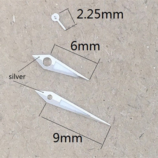 9mm green luminous watch hands with silver trim, designed for Miyota 1L45 quartz movement.