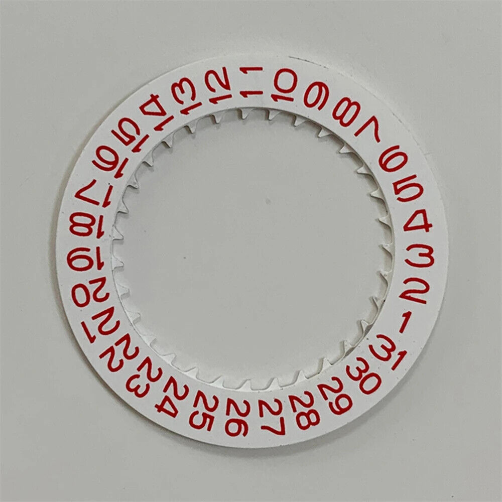 Red date wheel with white numerals for NH35 NH36 watch movement, date display at 3 o'clock position.