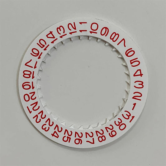 Red date wheel with white numerals for NH35 NH36 watch movement, date display at 3 o'clock position.
