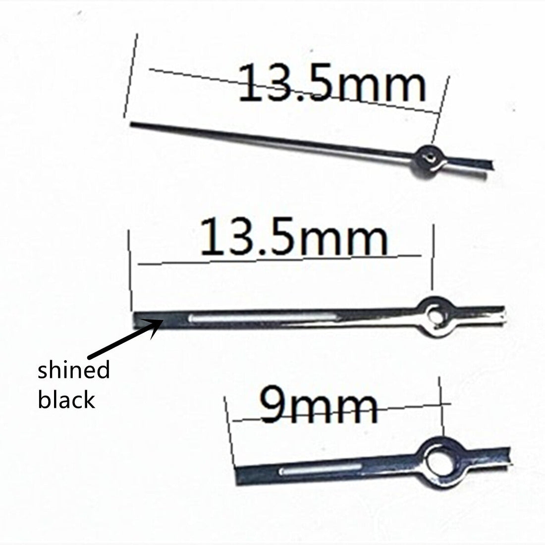 Shined black lume watch hands 13.5mm for Miyota 2315 2035 2036 2115 2305 movements, precision fit.