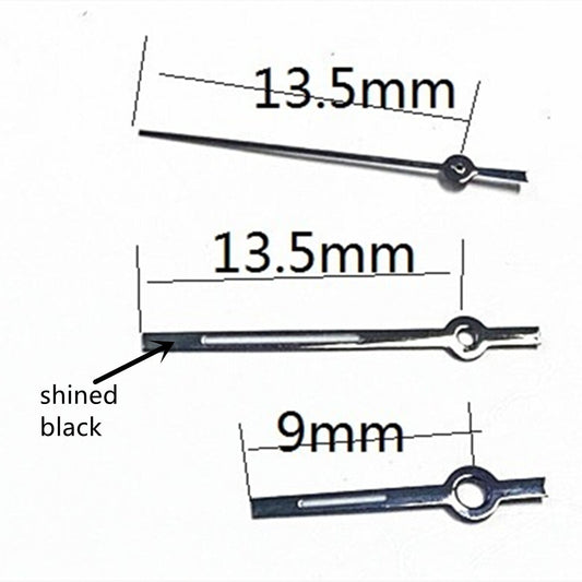 Shined black lume watch hands 13.5mm for Miyota 2315 2035 2036 2115 2305 movements, precision fit.