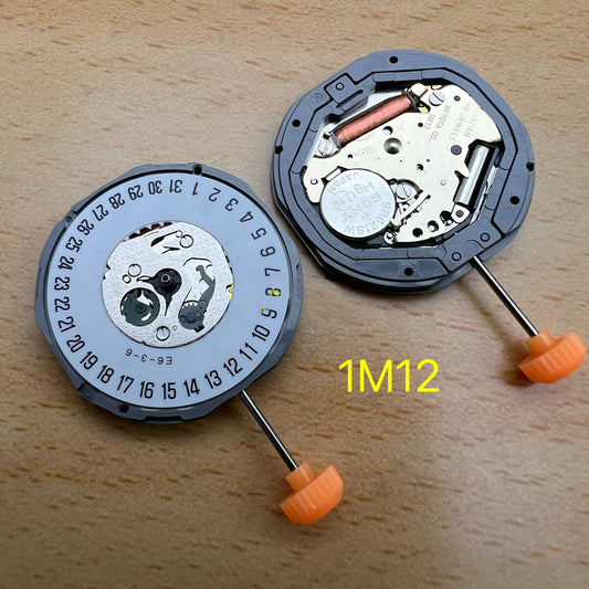 Miyota 1M12 Japan quartz watch movement with 3 hands and date display at 3 and 6 o'clock positions for precise timekeeping.