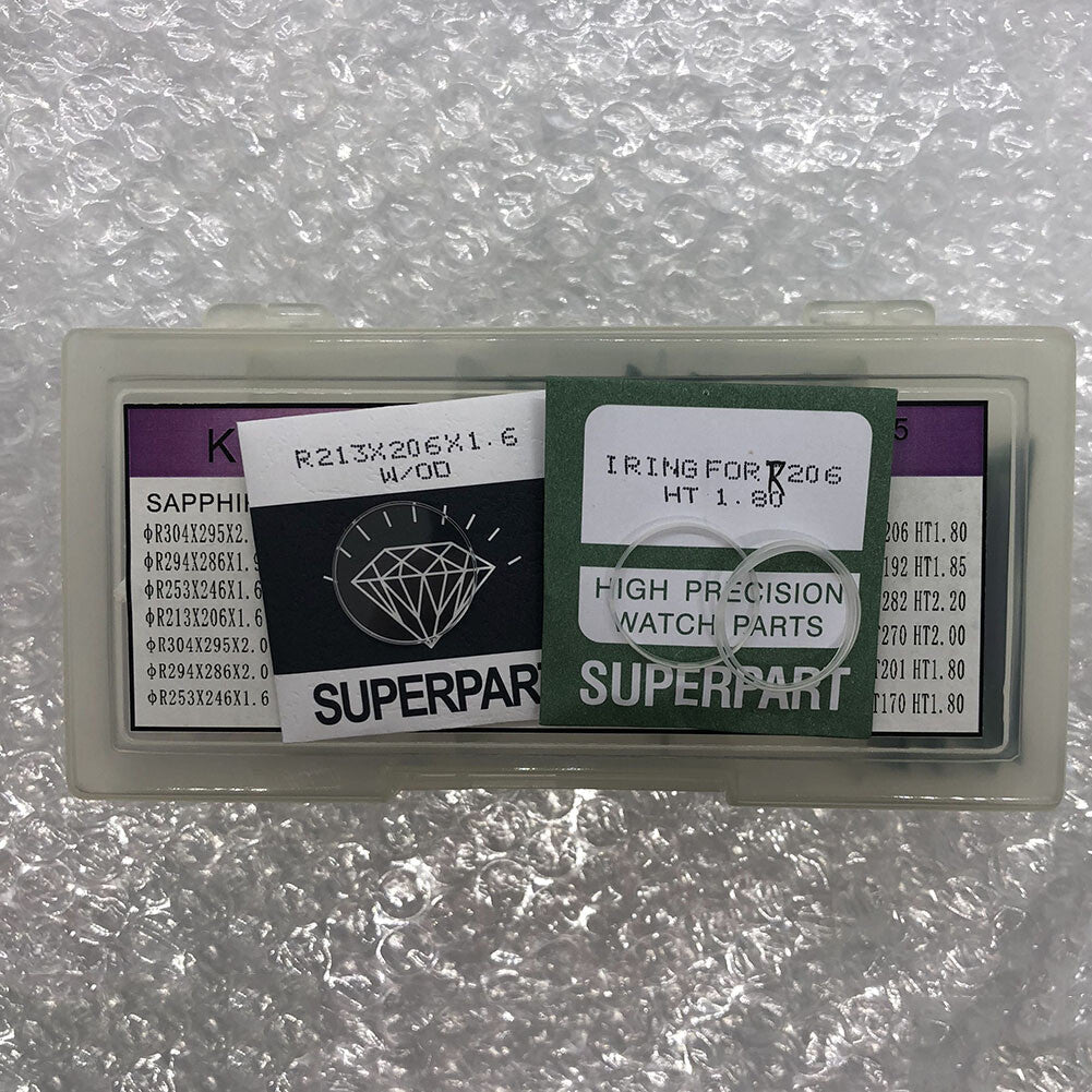 Watch Parts Sapphire set with 15 sizes and I-Ring 18 sizes, 69PCS box for precise watch accessory repairs.