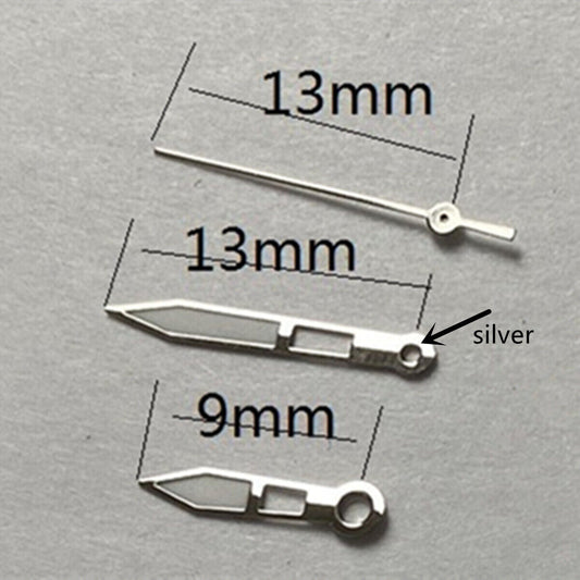 Silver trim green lume watch hands for Miyota 2315 2035 2036 2115 2305 models, precise fit and glow