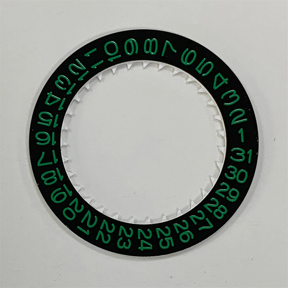 Black background date wheel with green characters for NH35 NH36 watch movement by Seiko.