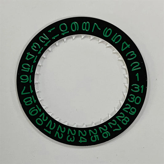 Black background date wheel with green characters for NH35 NH36 watch movement by Seiko.