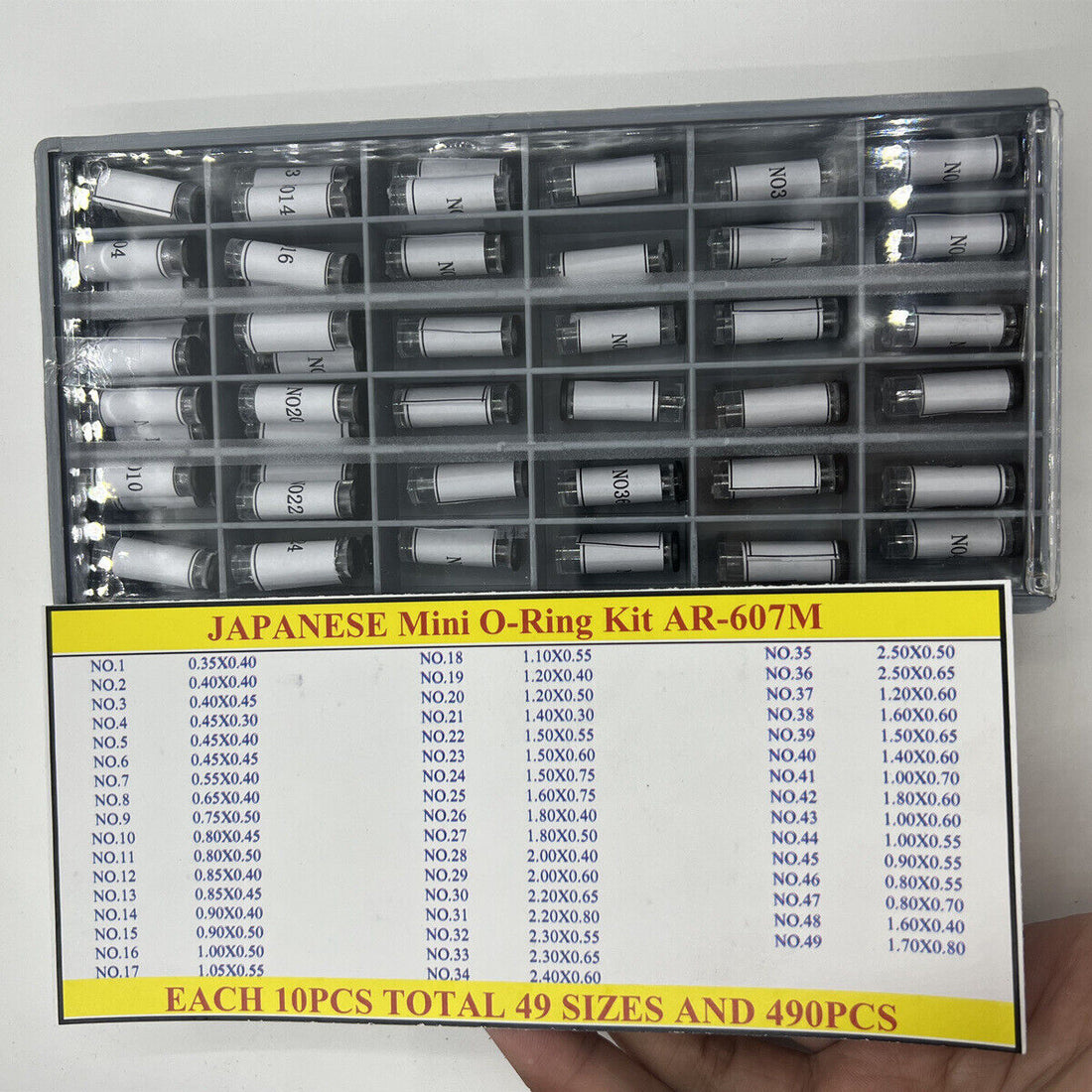 Japan Glass Crystal waterproof mini O-ring kit for watch crown seals, model AR-607M, ensures secure fit and durability.