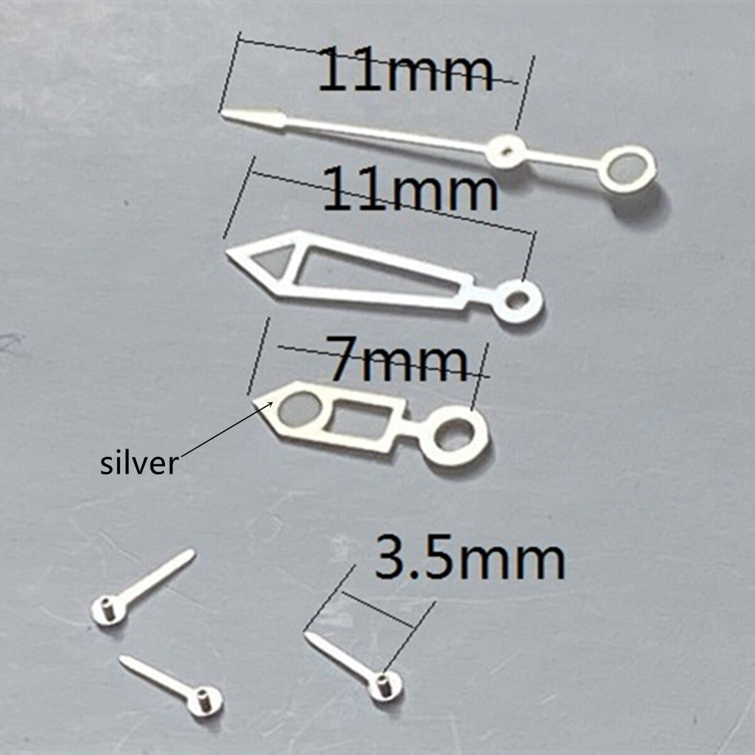 11mm silver lume hollow watch hands for Miyota OS series, precision-crafted