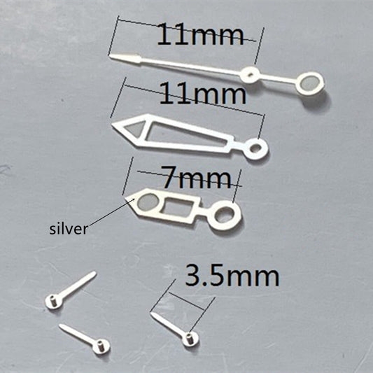 11mm silver lume hollow watch hands for Miyota OS series, precision-crafted