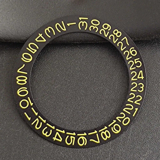 Black background date disk overlay with yellow character for NH35 NH36 watch movements.
