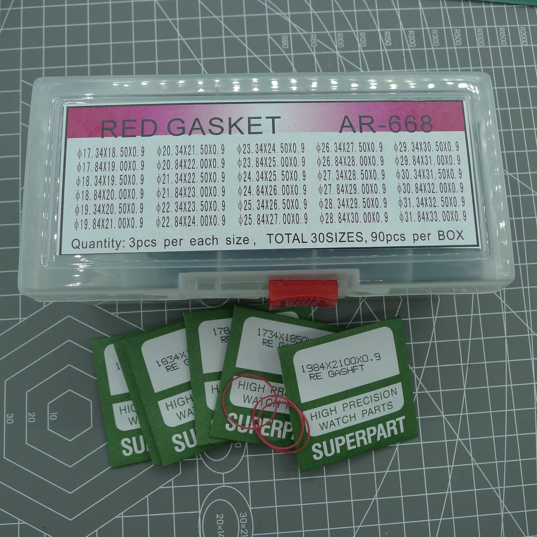 AR-668 waterproof O ring watch back gasket washers, 90PCS, 30 sizes, durable seal for watch repair.