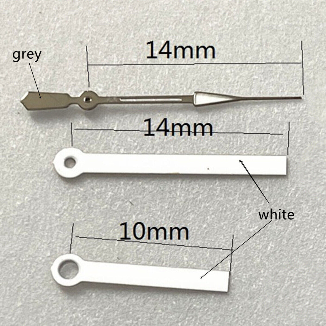 14mm grey trimmed white painted watch hands set for Ronda 515 quartz movement precision