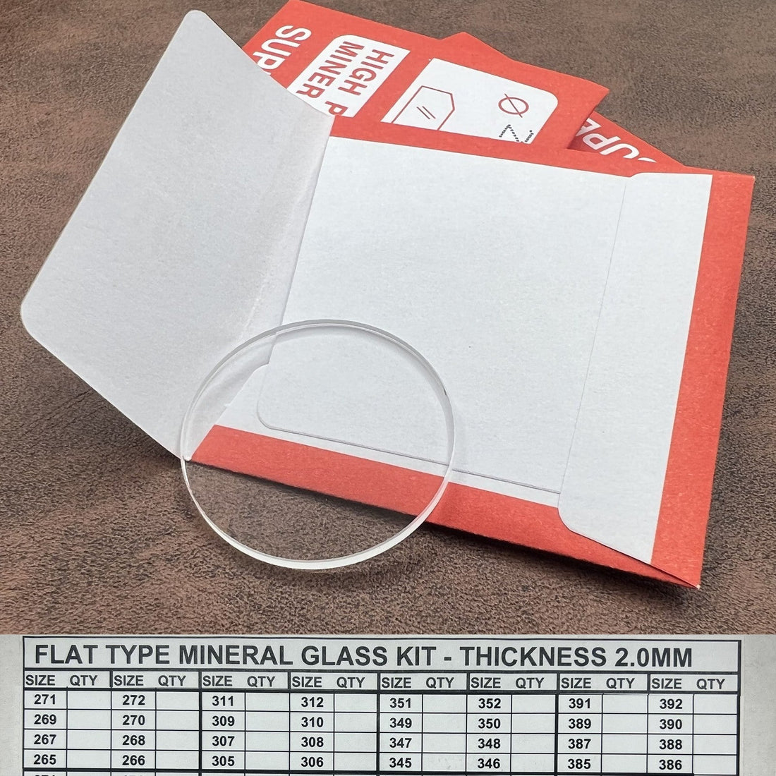 1. 2.0mm thick round watch glass set, 32pcs mineral crystal replacement for 26.5-39.2mm watches.
