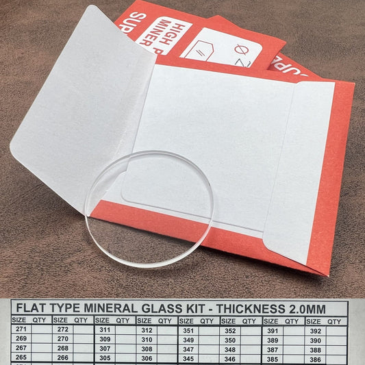 1. 2.0mm thick round watch glass set, 32pcs mineral crystal replacement for 26.5-39.2mm watches.