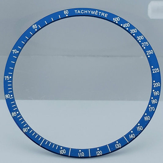 Blue 38.5mm aluminum alloy bezel with white font for Omega Speedmaster watches, durable and stylish accessory.