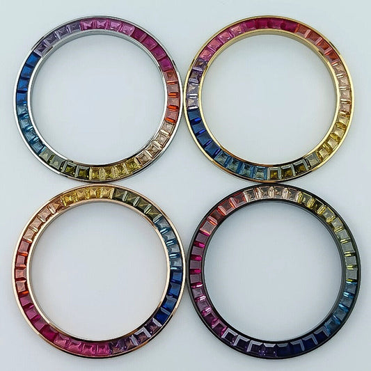 Vibrant 39mm imitation diamond watch bezel for VK63 movement, perfect for stylish watch customization.