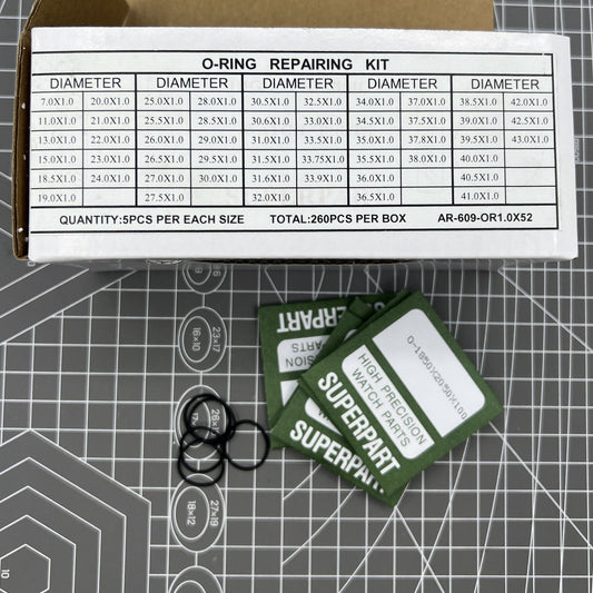 260pcs Waterproof O Ring Kit, 52 Sizes, 1.0mm Thickness, Watch Back Gasket Washers for Repairs
