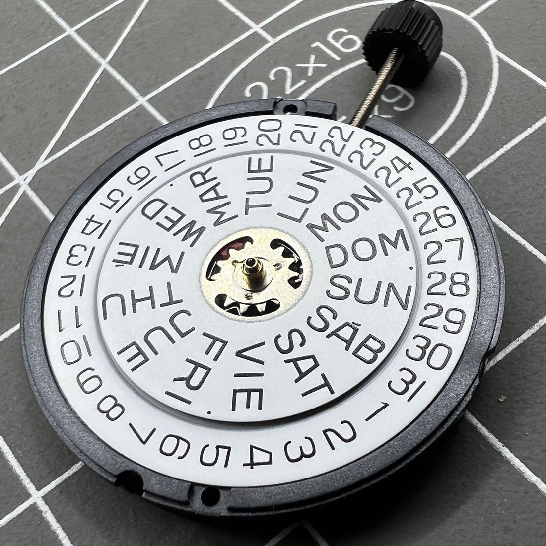 ETA 805.112 Swiss quartz watch movement with 3 hands and date display at 3 o'clock, precise timekeeping.