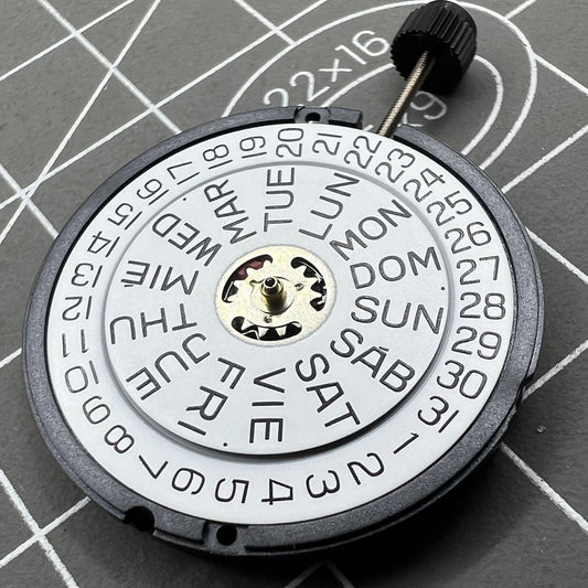ETA 805.112 Swiss quartz watch movement with 3 hands and date display at 3 o'clock, precise timekeeping.