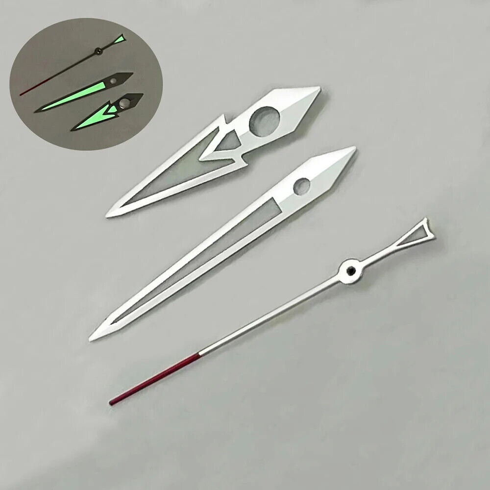 C3 luminous silver watch hands with red pointed second hand for NH36/35 movement