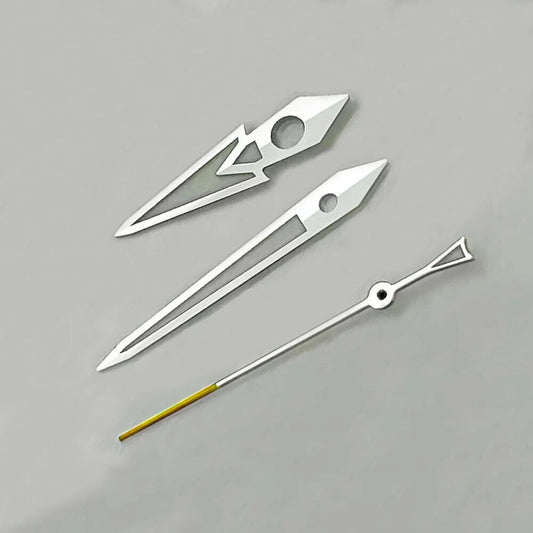C3 Luminous yellow pointed second hand with silver trim for NH36 watch movement, enhancing visibility and style.