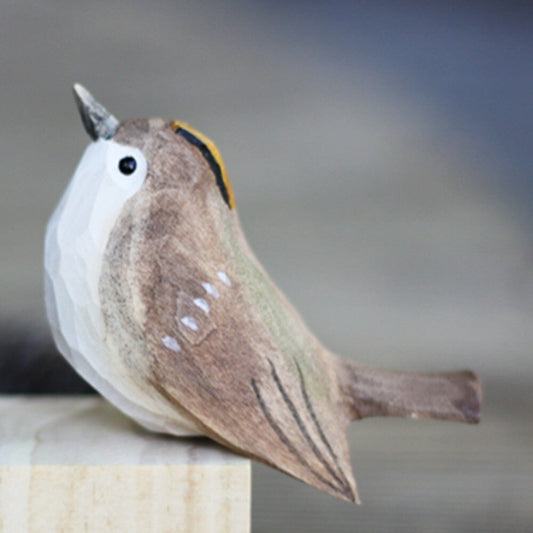 Handmade grey bird wooden figurine, decorative collectible sculpture for home decor.