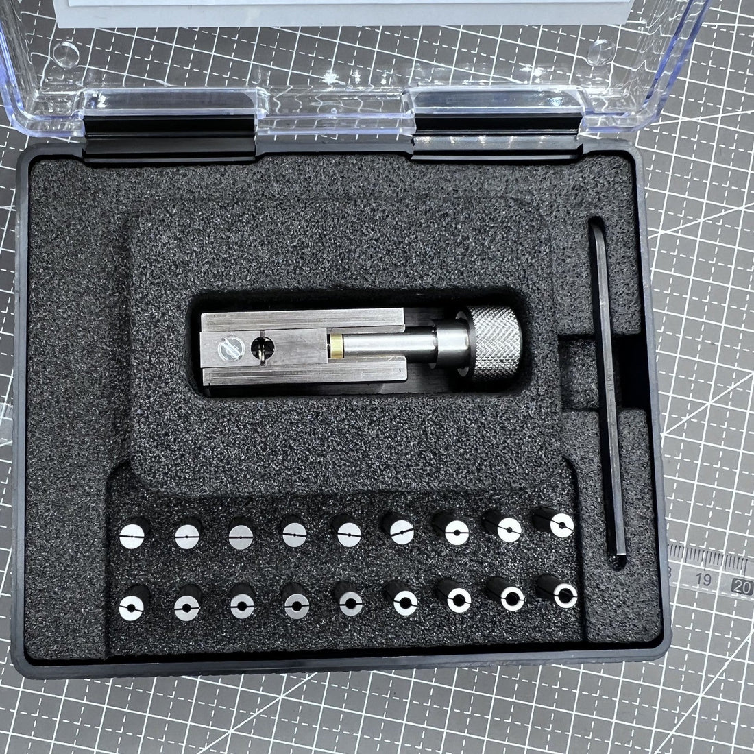 Swiss Bergeon 3010 watch crown, case, and hand tube tightener tool for precise watch repairs