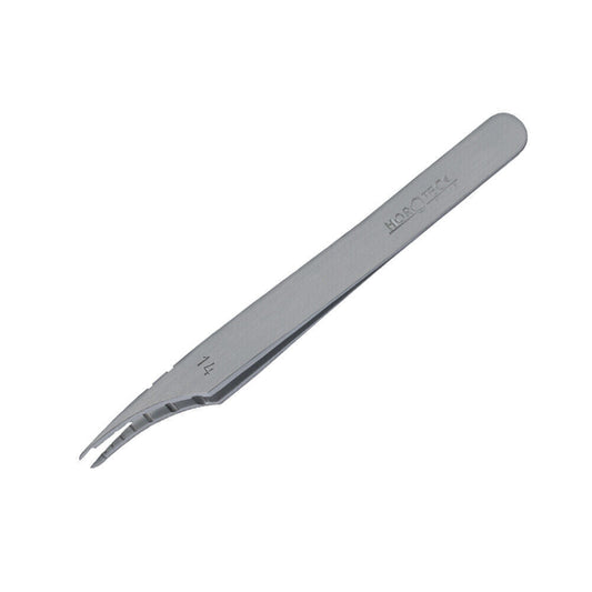 Horotec MSA12.300-14 carbon steel tweezers 110mm for precise watch hand removal and holding.