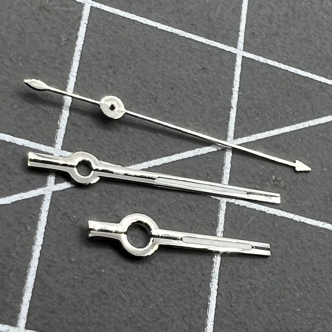 Black and silver 13mm watch hands by Seagull for ST6 automatic mechanical movements.