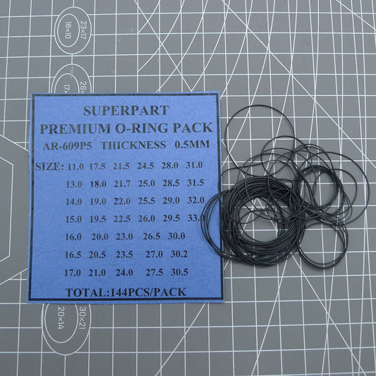 Waterproof O Ring Kit, 144pcs, 0.5mm thickness, 39 sizes for watch back gasket repairs