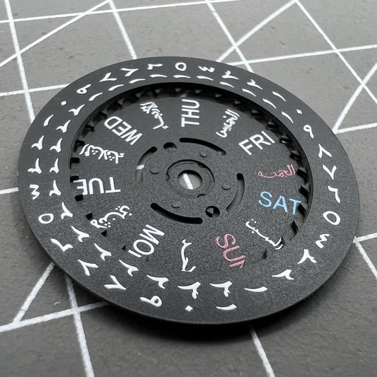 Black Arabic and English font date and week disk wheels for NH36 3/3.8 movement