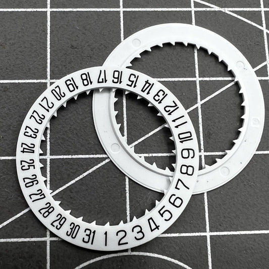 White date disk wheel with special font for Miyota 8215 movement, date display positioned at 6 o'clock.