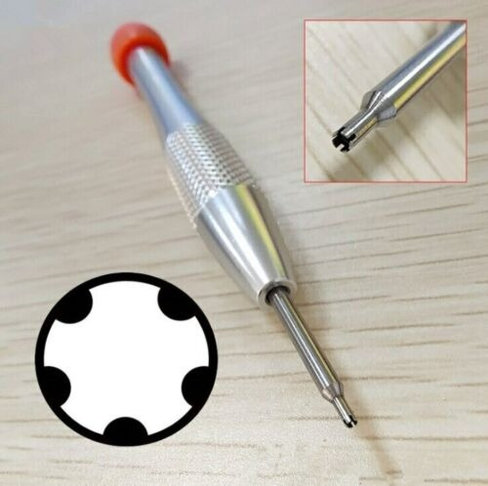 Richard Mille watch screwdriver case with 5-prong spokes for precise screw removal and repair.