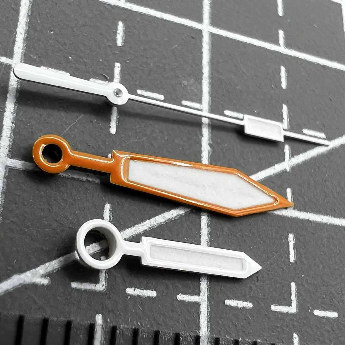 Orange and silver trim green lume watch hands compatible with ETA2836/2846/2824 movements by Orange&Silver.
