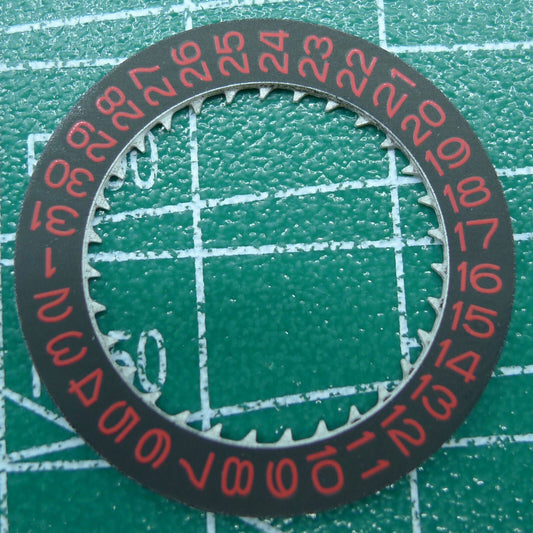 Red date disk wheel on black background for NH35 watch movement, compatible with various models.