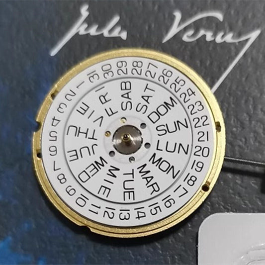 ETA 955.122 Swiss-made quartz watch movement with double calendar and three hands by ETA.