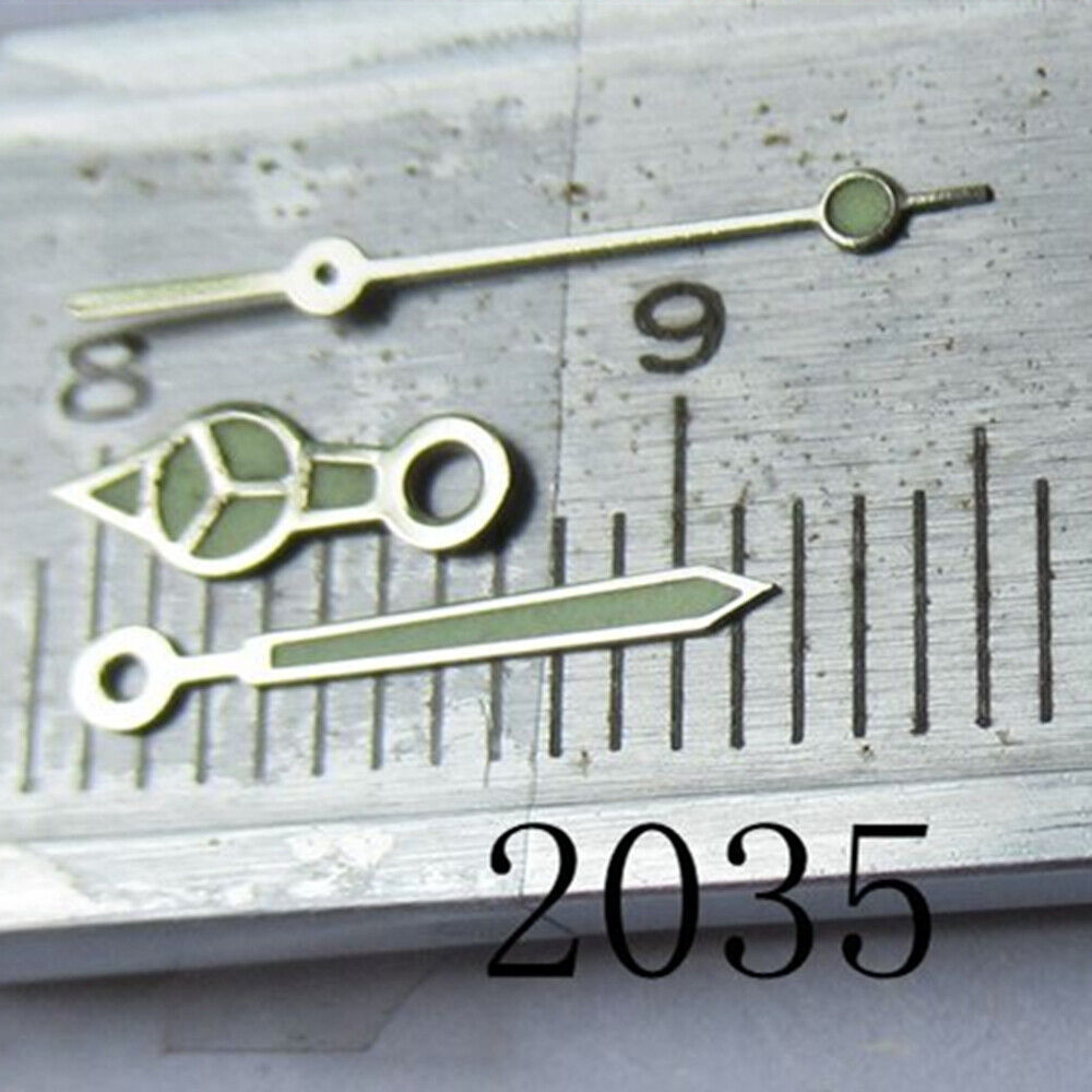 Silver trim green luminous watch hand designed for Miyota 2035, 2115, 2105, 2305, 2315 movements.