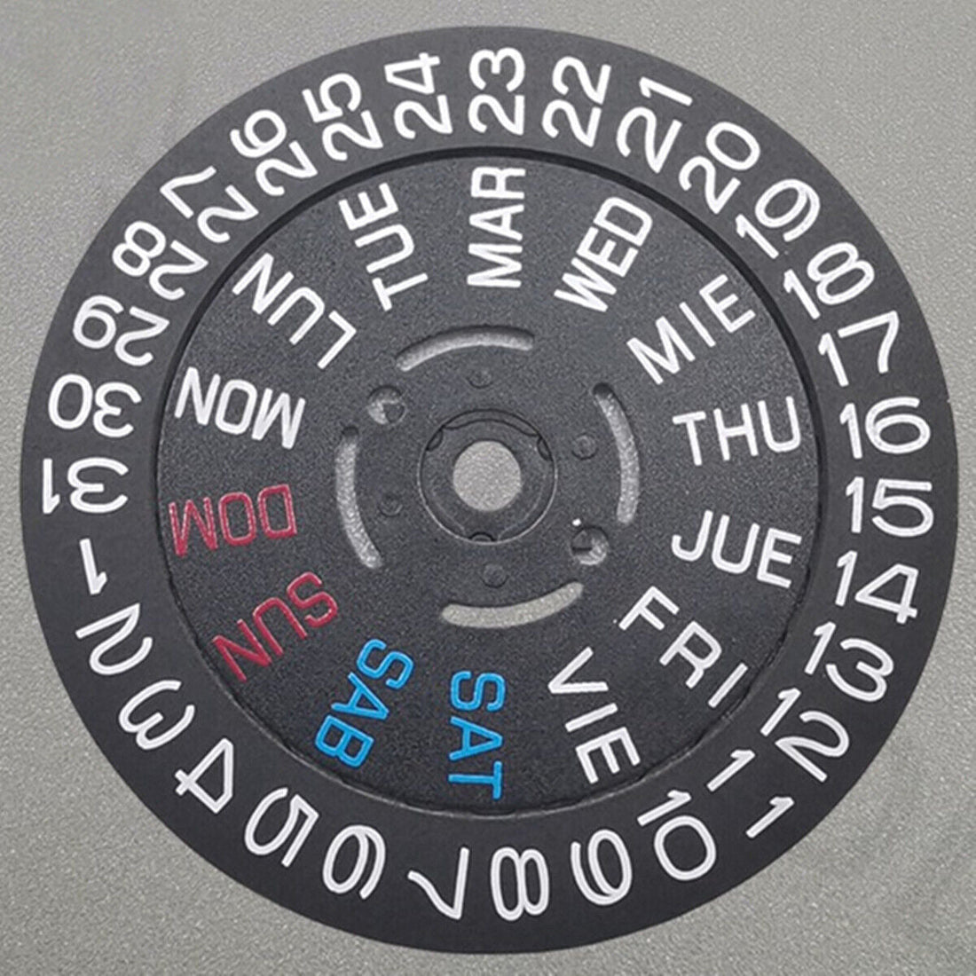 Black Date Disk Wheel with English Font for NH36 Movement, Date at 3 O'clock, Crown at 3/3.8 Position, Precision Fit