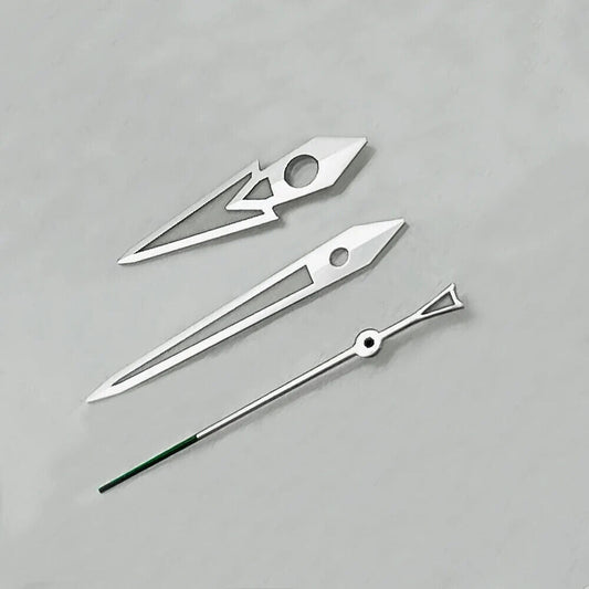Silver-trimmed luminous dark green pointed watch hands for NH36 NH35 movements by C3 Luminous