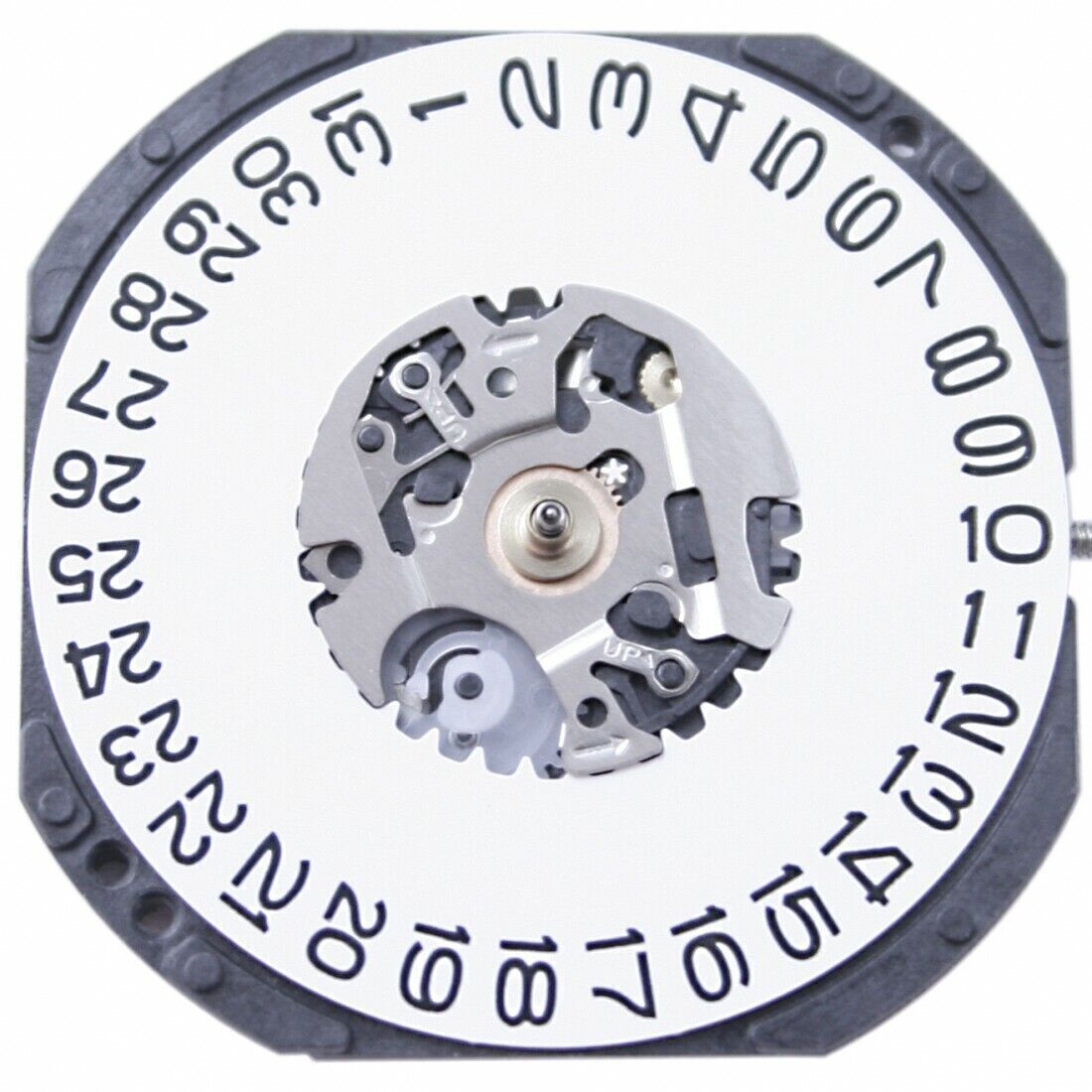 Hattori Epson VX42 quartz watch movement with date at 3/6, precision Japanese craftsmanship for accessories.
