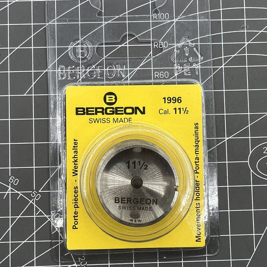 Bergeon 1996-11 adjustable watch movement holder with hollow center screw for precision repair.