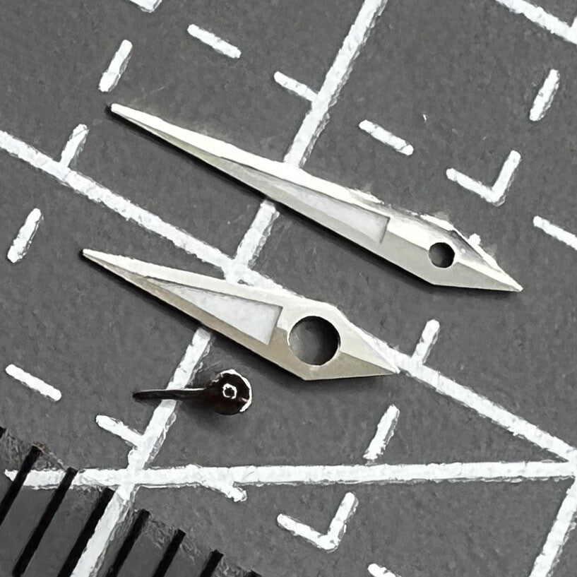 Set of 2 green luminous 9mm watch hands with silver edges for Miyota 1L45 quartz movement by [Brand Name]