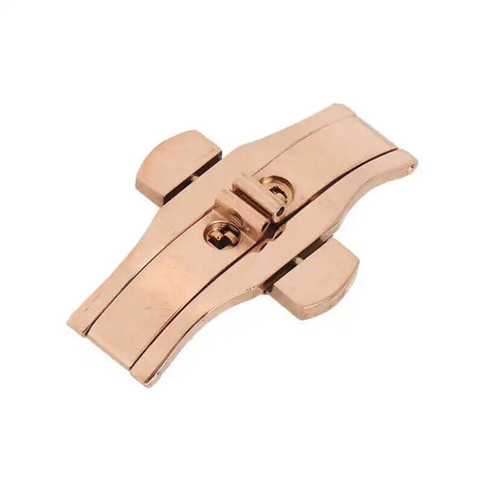Rose gold double push button watch band buckle for unisex straps, enhancing secure fit - Brand included.