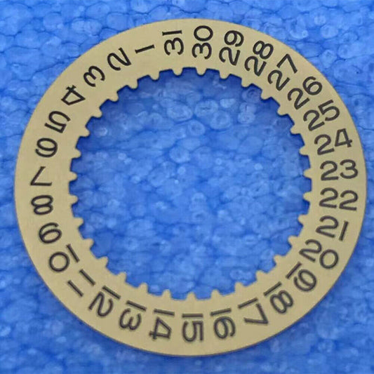 Golden date disk wheel for RLX 3135 watch movement, compatible with RLX models, precise replacement part.